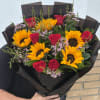Sunflowers and roses bouquet (wrapped)