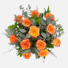 1 dozen orange roses bouquet, paper wrap. (no vase)