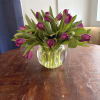 25 gorgeous purple tulips in a bubble bowl 