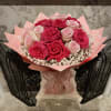 Hot Pink &amp; Light Pink Fresh Cut Roses With Baby Breath Wrapping