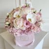 MFS signature pink suede box 

Roses 
Peonies 
Hydrangeas
Mini roses 
Lisianthus 
Orchids 

