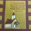 Beautiful Quilt with Psalm 122:1, burgundy and khaki colors with Church. 
This