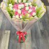 Buyer will receive 25 Pink Roses Plus White Spray Roses.