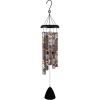 Hanging memorial wind chime with printed tubes and a black clapper