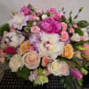 Romantic garden style arrangements with blush pink peonies tulip rose.....for someone '