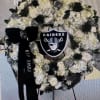 This funeral wreath can be custom ordered in the team colors/logo of