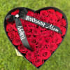 Heart Box with 24 Red Roses, includes black bow with a personalized