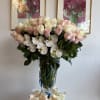 Luxury vase with a favorite touch of pink and white roses, perfectly