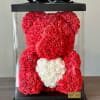 Rose Bear made of artificial flowers. Comes with acrylic gift box.