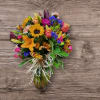 Fall arrangement with colorful flowers 