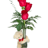 Three roses and a teddy bear.
