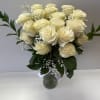 2 Dozen of large white Roses in a vase harmoniously arranged, looking