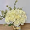 15 white roses in a gold vase 