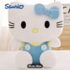 White Hello Kitty plush toy with a blue bow and blue outfit