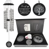 Black memorial wind chime and remembrance gift box with tree plaques