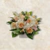 Leather Leaf, Variegated Pittosporum, White Roses, Peach Roses, Bicolored Salmon Roses, Peach