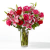 Hot Pink Roses, Red Roses, Starfighter Lilies, Snapdragons with Greenery  in