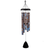 Hanging metal wind chime with printed brown tubes and black top and sail