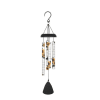Hanging wind chime with sunflower-printed tubes and a black clapper