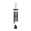 Brown metal wind chime with a black top and hanging clapper
