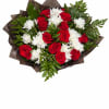 1 dozen Ecuadorian, red roses and white chrysanthemum with greenery wrapped in