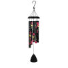 Black floral wind chime with hanging tubes and a bell-shaped clapper