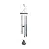 Silver wind chime with a black top and hanging clapper