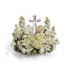 This elegant arrangement with its stunning crystal cross is the perfect way