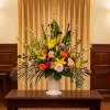 The Flower Garden Sympathy arrangement can be delivered either to a family&rsquo;s
