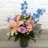 Rococo is A Ladybug Floral exclusive bouquet. This bouquet features lilies, delphinium