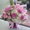 Pink Oriental Lilly&rsquo;s, white Hydrangeas, Pink Roses, Light Pink Spray Roses, Coffee