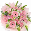 Romantic bouquet of pink gerbera daisies  roses, carnations, hydrangeas, and fresh