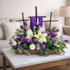 Passover 3 cross wood handmade centerpiece wwith purple and white silk floral