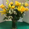 Yellow Roses, Seasonal Flowers,  Wax Flowers, Fancy greens