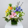 A nice spring mix of fresh flowers that includes; hydrangea, roses, daffodils