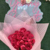 Fresh roses on pink wrapping paper 
"Picture is a reference every arrangement