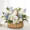 Fresh blue and white flowers are designed to share your heartfelt thoughts.