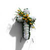 A reverent standing cross crafted for sympathy and funeral services, this floral