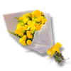 Yellow rose, yellow lily, yellow button pompom, yellow daisy pompom, solidago in