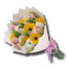 Mix of Baby Pink Roses, Yellow Gerberas and White Mini Daysis. Wrapped