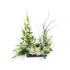A serene, contemporary centerpiece that reads as both refined sympathy arrangement and