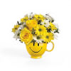 Bright yellow roses paired with cheerful white-and-yellow daisy clusters sit tightly gathered