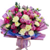 Size is Extra large 
18 Purple roses + Eustoma
No need to unpack