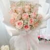 12 stems pink rose with gyp and white wrapping style.

Experience the timeless