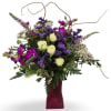 Select this lovely eye-catching arrangement featuring stock, spray roses, yarrow, veronica with