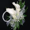 Mini Calla Lily Corsage with white pearl bracelet 
