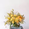 A cheerful yellow golden hand tie bouquet with feather garden brighten up