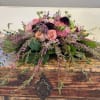  Funeral spray with roses, scabiosa, waxflower, ranunculus. 