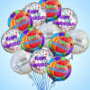 Cluster of colorful balloons printed with 
