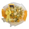 A sunny cluster of white  and bright yellow roses creates an